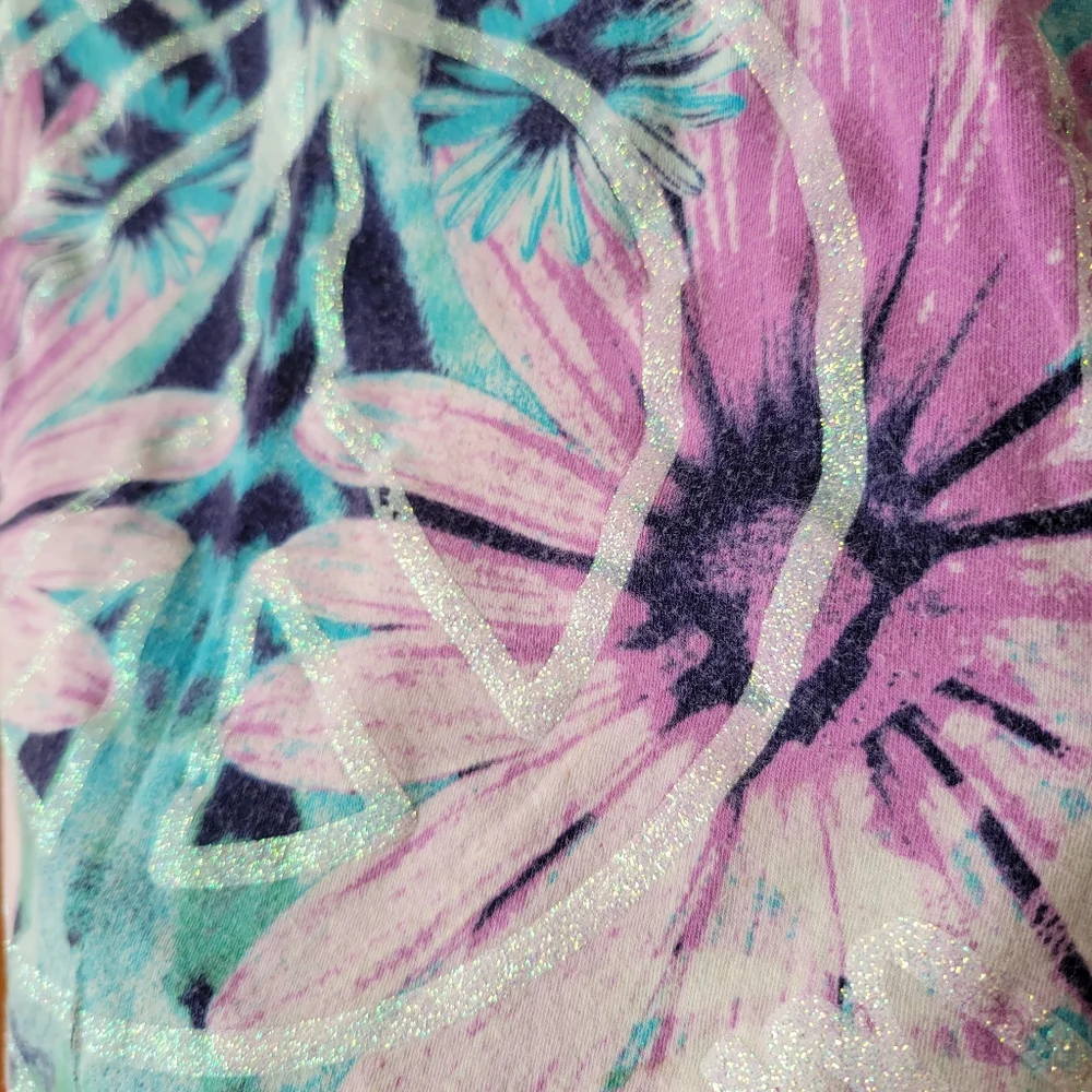 Justice 10 floral tie dye peace sign sequin ruffle tank top
